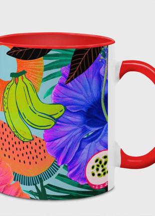 Чашка з принтом «квітковий, фруктовий, тропічний патерн» (колір чашки на вибір)