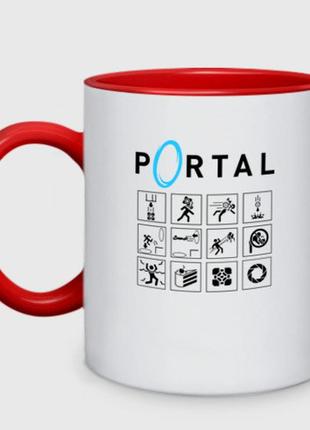 Чашка с принтом двухцветная «portal» (цвет чашки на выбор)