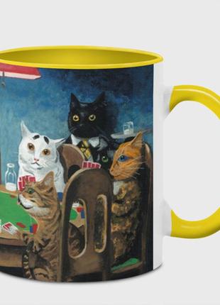 Чашка с принтом  «коты из мемов играют в покер» (цвет чашки на выбор)