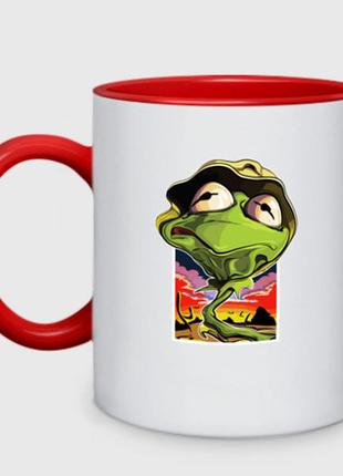 Чашка з принтом  двоколірний «жаба в лас-вегасі» (колір чашки на вибір)