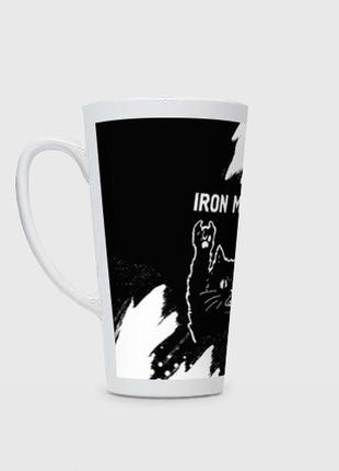 Чашка з принтом  лате «группа iron maiden і рок-кот»