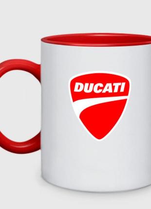 Чашка з принтом  двоколірний «ducati дукаті емблема» (колір чашки на вибір)