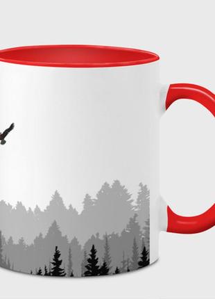 Чашка з принтом  «птахи над лісом» (колір чашки на вибір)