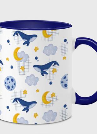 Чашка з принтом  «кити в хмарах» (колір чашки на вибір)