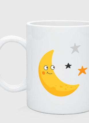 Чашка з принтом  керамічний «месяць із зірками»