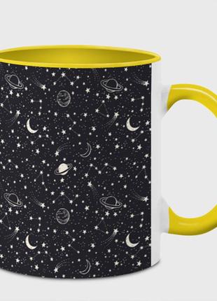 Чашка з принтом  «космос патерн із зірок» (колір чашки на вибір)