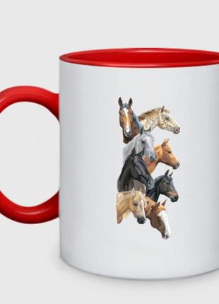 Чашка с принтом двухцветная «лошади» (цвет чашки на выбор)