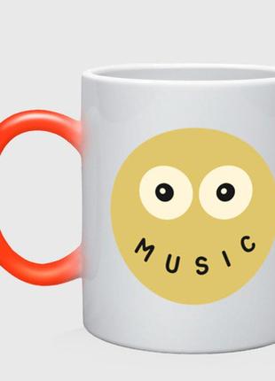 Чашка з принтом  хамелеон «music smile» (колір чашки на вибір)