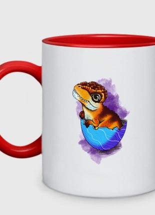 Чашка с принтом двухцветная «динозавр» (цвет чашки на выбор)