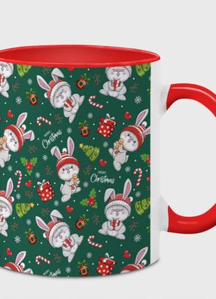Чашка з принтом  «merry christmas rabbit 2023» (колір чашки на вибір)