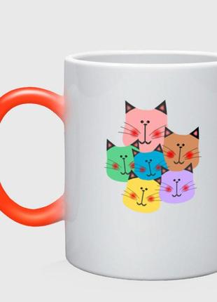 Чашка з принтом  хамелеон «забавні котики» (колір чашки на вибір)