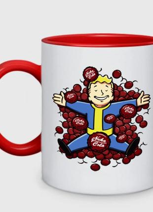 Чашка з принтом  двоколірний «vault boy caps» (колір чашки на вибір)