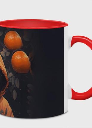 Чашка с принтом  «девочка в оранжевой толстовке» (цвет чашки на выбор)