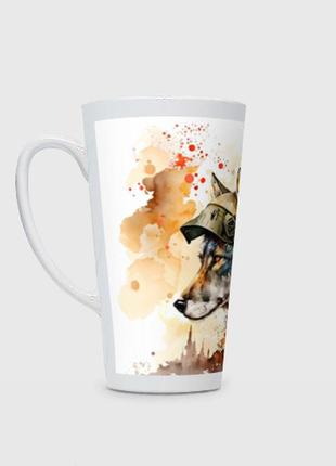 Чашка с принтом латте «акварельный волк солдат»