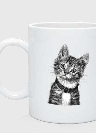 Чашка з принтом  керамічний «прикольний кошеня в нашийнику»