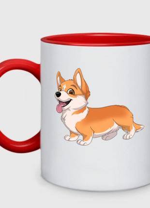 Чашка з принтом  двоколірний «пес — коргі» (колір чашки на вибір)
