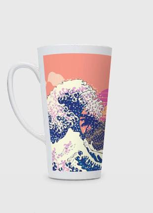 Чашка з принтом  лате «ретродизайн великі хвилі, пальми та абстрактні гори»
