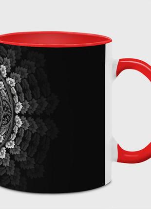 Чашка з принтом  «інь-ян прикрашений рослинним орнаментом» (колір чашки на вибір)