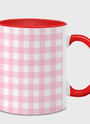 Чашка с принтом  «pink grid» (цвет чашки на выбор)