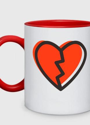 Чашка з принтом  двоколірний «велике розколоте серце» (колір чашки на вибір)