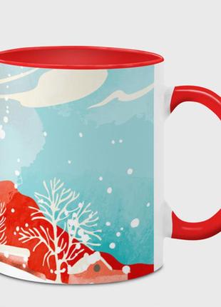 Чашка с принтом  «зимние новогодние горы» (цвет чашки на выбор)