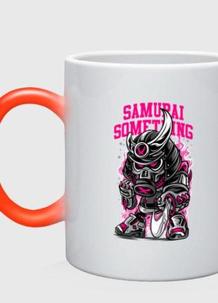 Чашка з принтом  хамелеон «самурай із мечем у протигазі» (колір чашки на вибір)