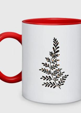 Чашка с принтом двухцветная «растение минимализм» (цвет чашки на выбор)