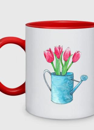 Чашка з принтом  пивний «букет тюльпанів у лійці» (колір чашки на вибір)