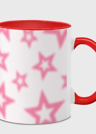 Чашка с принтом  «pink and white stars» (цвет чашки на выбор)