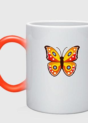 Чашка с принтом хамелеон «оранжевая бабочка» (цвет чашки на выбор)