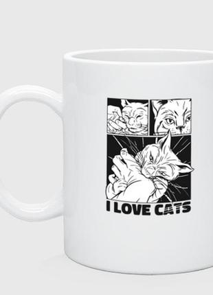 Чашка з принтом  керамічний «i love cats comic»