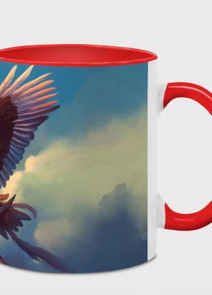 Чашка з принтом  «орел із мечем у хмарах на заході сонця» (колір чашки на вибір)