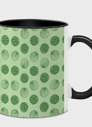 Чашка з принтом «візерунок із круглих кавунів на зеленому тлі» (колір чашки на вибір)