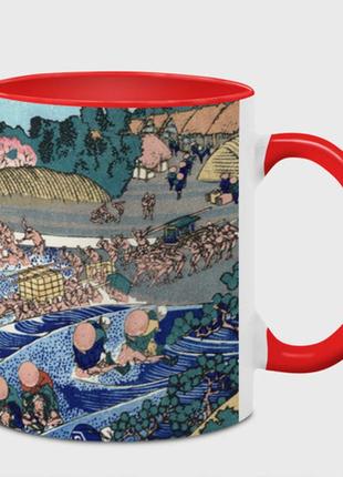 Чашка з принтом  із повною запечаткою «кацусика хокусай сон дружини рибалки — японська гравюра» (колір чашки на вибір)