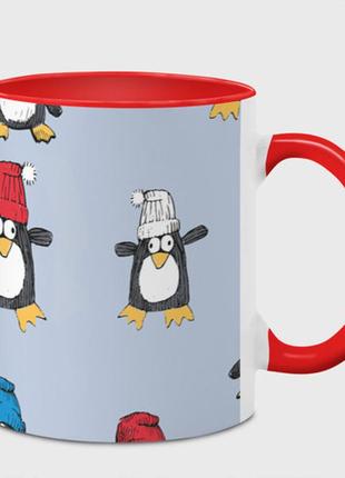 Чашка с принтом  «смешные пингвины» (цвет чашки на выбор)