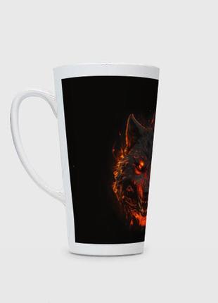Чашка с принтом латте «морда огненного волка»