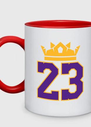 Чашка з принтом  двоколірний «король джеймс 23» (колір чашки на вибір)