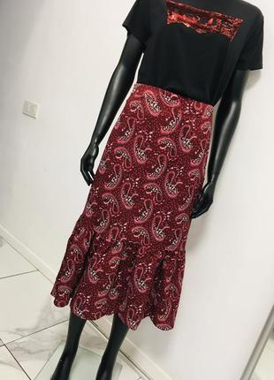 Шикарная бордовая юбка принт турецкий огурец shein s3 фото