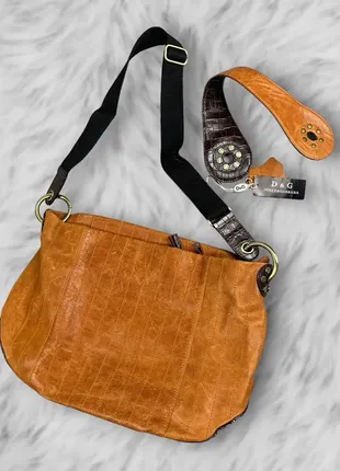 Рідкісна вінтажна шкіряна сумка dolce & gabbana ( з бірками) з кількома кишенями та двома ремешками5 фото