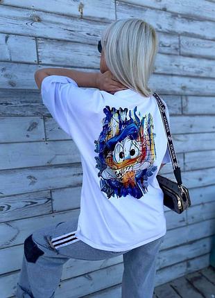 Футболка оверсайз з принтом накатом donald duck з обох сторін