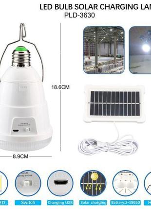 Світлодіодна led-лампочка з акумулятором fa-3630, 28w, e27, 2x18650, сонячна панель, гак, зп microusb (yaj