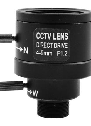 Варіофокальний об'єктив cctv 1/3 pt 0409 4mm-9mm f1.2 direct drive, manual iris