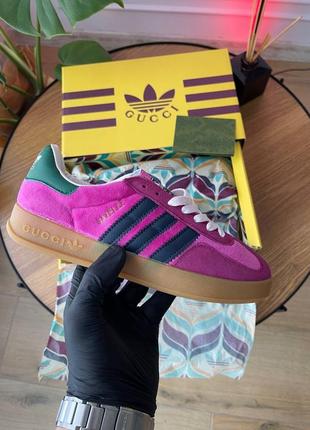 Кросівки рожеві з зеленим gucci x adidas gazelle pink 3