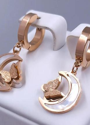 Сережки stainless steel медична сталь позолота чв. довжина 32 мм. ширина 14 мм.