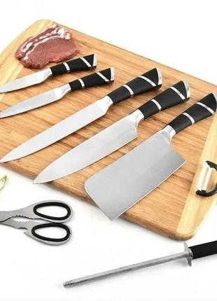 Набір кухонних ножів з нержавіючої сталі rainberg rb-8804 на акриловій підставці, що крутиться 9 предметів4 фото