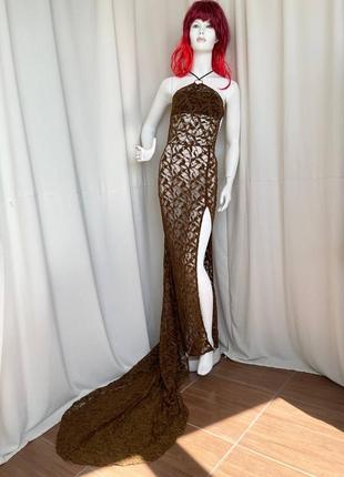 Ажурна прозора сукня з довгим шлейфом готична стімпанк для фотосесії