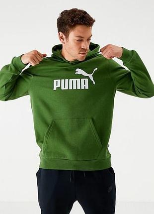 Худи мужское puma essentials ess fleece garden green heather кенгурушка