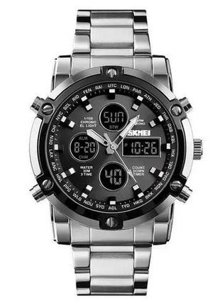 Часы наручные мужские с подсветкой  skmei molot limited 1389sibk silver-black