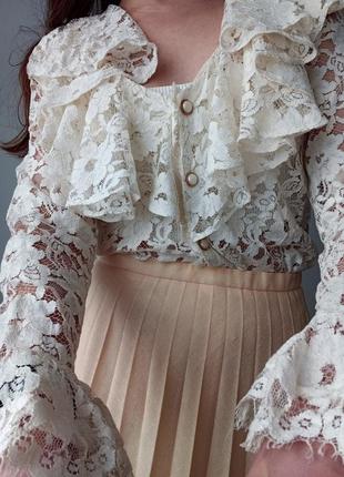 Винтажная ажурная блуза с рюшамт, размер м