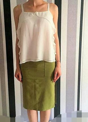 Крутая оливковая хаки юбка миди с разрезами. xs-s. оливковая трикотажная юбка миди5 фото